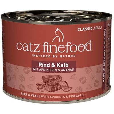 Catz finefood N° 7 rund & kalf fijnvoedsel kattenvoer nat, verfijnd met abrikoos & ananas, 6 x 200 g blikjes Catz finefood N° 7 rund & kalf fijnvoedsel kattenvoer nat, verfijnd met abrikoos & ananas, 6 x 200 g blikjes