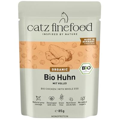Catz finefood Organic Bio kattenvoer, kip, monoproteïne natvoer in biologische kwaliteit voor katten, diervriendelijke voeding met 94% vleesgehalte, Made in Germany, 6 x 85 g Catz finefood Organic Bio kattenvoer, kip, monoproteïne natvoer in biologische kwaliteit voor katten, diervriendelijke voeding met 94% vleesgehalte, Made in Germany, 6 x 85 g