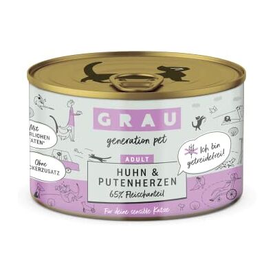 Grau het origineel Natvoer voor katten Kip & kalkoenharten, 6 verpakking (6 x 200 g), graanvrij, voor volwassen katten Grau het origineel Natvoer voor katten Kip & kalkoenharten, 6 verpakking (6 x 200 g), graanvrij, voor volwassen katten