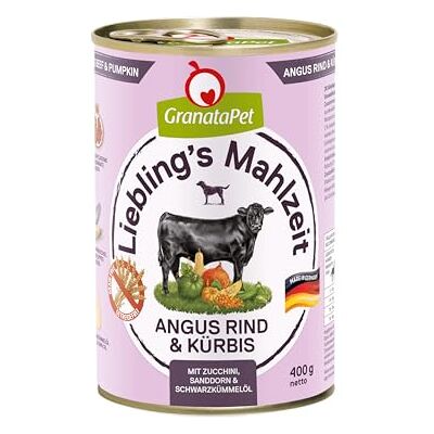 GranataPet Lieblings's Maaltijd Angus rund & Pompoen, natvoer voor honden, hondenvoer zonder granen en zonder suikertoevoegingen, volledig voer, 6 x 400 g GranataPet Lieblings's Maaltijd Angus rund & Pompoen, natvoer voor honden, hondenvoer zonder granen en zonder suikertoevoegingen, volledig voer, 6 x 400 g