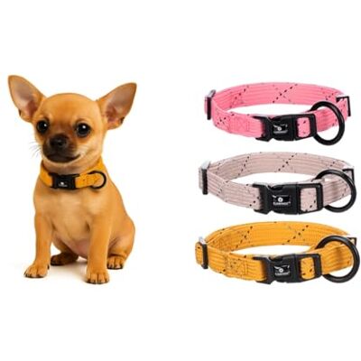 Flamingo Halsband voor puppy's Dolly Oker XXS 15-25 cm 10 mm met klikgesp en reflecterende strepen Flamingo Halsband voor puppy's Dolly Oker XXS 15-25 cm 10 mm met klikgesp en reflecterende strepen