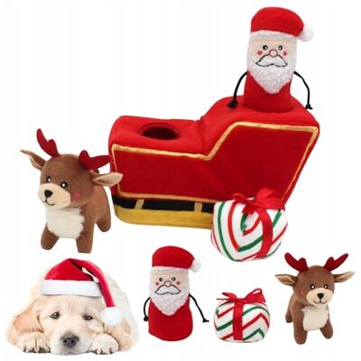 ZippyPaws Holiday Burrow Kerstman's slee interactief hondenspeelgoed verstoppertje puzzel met piepende kerstman, rendier en cadeautje Ideaal voor mentale stimulatie ZippyPaws Holiday Burrow Kerstman's slee interactief hondenspeelgoed verstoppertje puzzel met piepende kerstman, rendier en cadeautje Ideaal voor mentale stimulatie