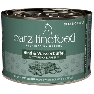 Catz finefood Rind & waterbuffel Classic Adult kattenvoer nat, gluten- en graanvrij, zonder toevoegingen van suiker, premium natvoer voor katten, Made in Germany (6 x 200 g blikje) Catz finefood Rind & waterbuffel Classic Adult kattenvoer nat, gluten- en graanvrij, zonder toevoegingen van suiker, premium natvoer voor katten, Made in Germany (6 x 200 g blikje)