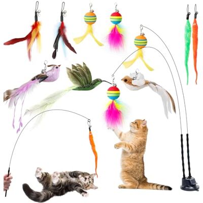AiQInu Kattenspeelgoed, 12 stuks, interactief kattenspeelgoed met zuignap, 2 hengels, interactief speelgoed voor katten, vogels, veer, rups, kattenspeelgoed, intelligentie speelgoed voor katten AiQInu Kattenspeelgoed, 12 stuks, interactief kattenspeelgoed met zuignap, 2 hengels, interactief speelgoed voor katten, vogels, veer, rups, kattenspeelgoed, intelligentie speelgoed voor katten
