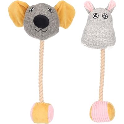 Flamingo Speelgoed voor puppy, Felsy Mouse & Nijlpaard met bal met touw Oker 35x20x9cm Met Squeaker Flamingo Speelgoed voor puppy, Felsy Mouse & Nijlpaard met bal met touw Oker 35x20x9cm Met Squeaker