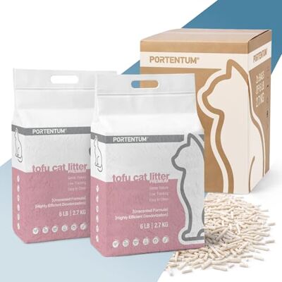 PORTENTUM Tofu Kattenbakvulling zonder geur, 5,4 kg bindmiddel voor katten met geurcontrole en eenvoudige reiniging, plantaardige pellets die niet plakken en de kattenbak schoon houden PORTENTUM Tofu Kattenbakvulling zonder geur, 5,4 kg bindmiddel voor katten met geurcontrole en eenvoudige reiniging, plantaardige pellets die niet plakken en de kattenbak schoon houden