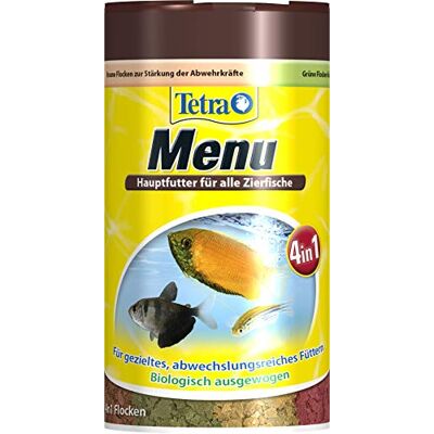 Tetra Min Menu hoofdvoermix (voor alle siervissen, 4 verschillende vlokken in 4 gescheiden kamers, ideaal voor vissen met alle waterzones), 100 ml blik Tetra Min Menu hoofdvoermix (voor alle siervissen, 4 verschillende vlokken in 4 gescheiden kamers, ideaal voor vissen met alle waterzones), 100 ml blik