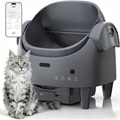Garvee Zelfreinigende kattenbak, groot, 13 liter, met open design en veiligheidssensoren, app-besturing en automatische modus, voor huishoudens met meerdere katten, koudgrijs Garvee Zelfreinigende kattenbak, groot, 13 liter, met open design en veiligheidssensoren, app-besturing en automatische modus, voor huishoudens met meerdere katten, koudgrijs