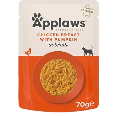 Applaws 100% Natuurlijk Nat Kattenvoer voor Volwassen Katten Kipfilet & Pompoenbouillon Verpakking van 12 x 70g Zakjes Applaws 100% Natuurlijk Nat Kattenvoer voor Volwassen Katten Kipfilet & Pompoenbouillon Verpakking van 12 x 70g Zakjes