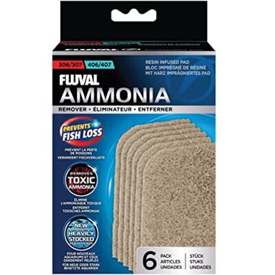 Fluval 306/307, 406/407 Ammoniakverwijderaar, vervangende aquariumbusfiltermedia, 6-pack, voor alle rasmaten Fluval 306/307, 406/407 Ammoniakverwijderaar, vervangende aquariumbusfiltermedia, 6-pack, voor alle rasmaten