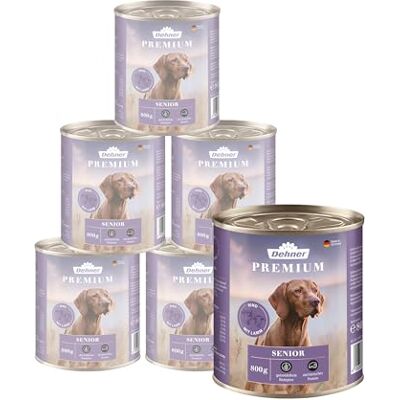 Dehner Premium hondenvoer, natvoer zonder granen, voor oudere honden, rund/lam/aardappel, blik van 6 x 800 g (4,8 kg) Dehner Premium hondenvoer, natvoer zonder granen, voor oudere honden, rund/lam/aardappel, blik van 6 x 800 g (4,8 kg)