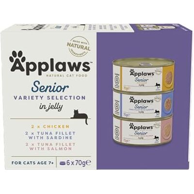 Applaws Senior 6 x 70 g natvoer voor volwassen katten, selectie tonijn en kip in zacht schuim Applaws Senior 6 x 70 g natvoer voor volwassen katten, selectie tonijn en kip in zacht schuim