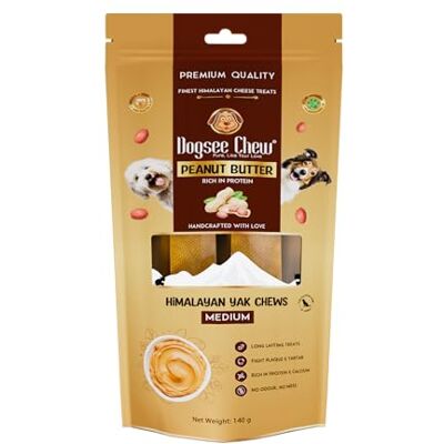 Dogsee Himalaya-Yak kaas tandverzorging kauwsnacks met pindakaas smaak voor honden – 140 g (2 middelgrote kauwsnacks) Voor een gezonde huid en gezonde vacht Zonder granen, zonder gluten Dogsee Himalaya-Yak kaas tandverzorging kauwsnacks met pindakaas smaak voor honden – 140 g (2 middelgrote kauwsnacks) Voor een gezonde huid en gezonde vacht Zonder granen, zonder gluten