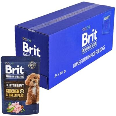 Brit Premium by Nature Natvoer voor volwassen honden, filets in saus, kip en groene erwten, compleet voer, ondersteunt de spijsvertering, 24 x 85 g Brit Premium by Nature Natvoer voor volwassen honden, filets in saus, kip en groene erwten, compleet voer, ondersteunt de spijsvertering, 24 x 85 g