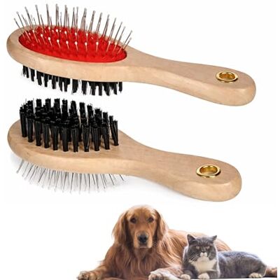 PARENCE . Dubbele borstel voor honden en katten – 2-in-1 borstels voor borstels voor huisdieren + metalen borstels – houten handvat – ontwarren en verzorgen PARENCE . Dubbele borstel voor honden en katten – 2-in-1 borstels voor borstels voor huisdieren + metalen borstels – houten handvat – ontwarren en verzorgen