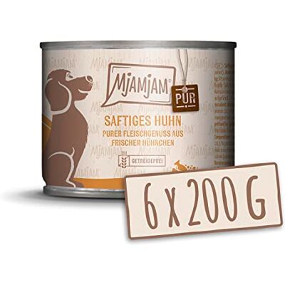 MjAMjAM Premium natvoer voor honden sappige pure kip, pak van 6 (6 x 200 g), graanvrij met extra vlees MjAMjAM Premium natvoer voor honden sappige pure kip, pak van 6 (6 x 200 g), graanvrij met extra vlees