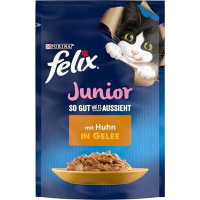 Felix Zo goed als het eruit ziet Junior kittenvoer nat in gelei, met kip, 26 stuks (26 x 85 g) Felix Zo goed als het eruit ziet Junior kittenvoer nat in gelei, met kip, 26 stuks (26 x 85 g)