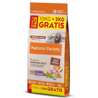 Natures variety Nature's Variety Graanvrij voer voor middelgrote en grote honden, met vlees zonder kalkoen, zak van 12 kg Natures variety Nature's Variety Graanvrij voer voor middelgrote en grote honden, met vlees zonder kalkoen, zak van 12 kg