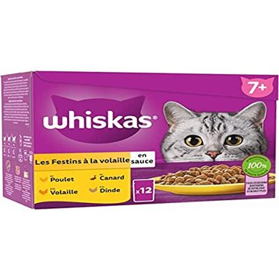Whiskas Maaltijden voor seniorenkatten – 48 versheidszakjes (4 verpakkingen van 12 x 85 g) – gevogelte – paté in saus – complete natvoer voor een goede vitaliteit Whiskas Maaltijden voor seniorenkatten – 48 versheidszakjes (4 verpakkingen van 12 x 85 g) – gevogelte – paté in saus – complete natvoer voor een goede vitaliteit