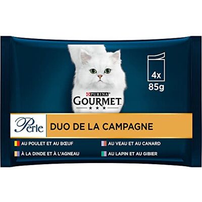 Gourmet Pearl Duo van het platteland Volwassen kat Kip en rundvlees, kalfsvlees en eend, konijn en wild, kalkoen en lam versheidszakjes set van 12 x (4 x 85 g) Gourmet Pearl Duo van het platteland Volwassen kat Kip en rundvlees, kalfsvlees en eend, konijn en wild, kalkoen en lam versheidszakjes set van 12 x (4 x 85 g)