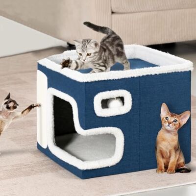 BAKAJI Kattenhuis Blauw Multifunctioneel Ruim Duurzaam Lichtgewicht BAKAJI Kattenhuis Blauw Multifunctioneel Ruim Duurzaam Lichtgewicht