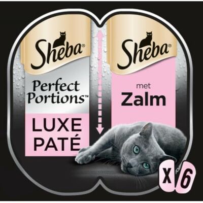 Sheba Ideal Porties Bakken Natvoer voor volwassen katten, luxe zalmterrine, 6 x 37,5 g Sheba Ideal Porties Bakken Natvoer voor volwassen katten, luxe zalmterrine, 6 x 37,5 g