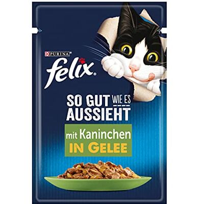 Felix Zo goed als het eruit ziet kattenvoer nat in gelei, met konijnen, 26 stuks (26 x 85 g) Felix Zo goed als het eruit ziet kattenvoer nat in gelei, met konijnen, 26 stuks (26 x 85 g)