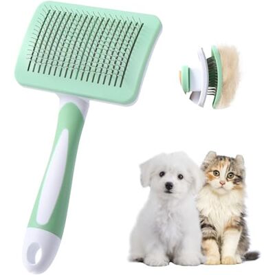 Vinabo Borstel voor honden en katten, zelfreinigend voor haren voor kleine honden, kattenborstel, huisdierborstel, voor honden en katten, verwijdert tomentose, ondervacht, tangels, groen Vinabo Borstel voor honden en katten, zelfreinigend voor haren voor kleine honden, kattenborstel, huisdierborstel, voor honden en katten, verwijdert tomentose, ondervacht, tangels, groen
