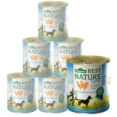 Dehner Best Nature Hondenvoer Light, natvoer, vetverminderd, voor honden met overgewicht, kip/wortel, blik van 6 x 400 g (2,4 kg) Dehner Best Nature Hondenvoer Light, natvoer, vetverminderd, voor honden met overgewicht, kip/wortel, blik van 6 x 400 g (2,4 kg)