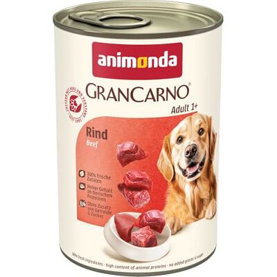Grancarno Hunde Nassfutter mit Rind pur (6 x 400 g), Hundefutter nass ohne Getreide und Zucker von animonda, für ausgewachsene Hunde, mit frischen fleischlichen Zutaten Grancarno Hunde Nassfutter mit Rind pur (6 x 400 g), Hundefutter nass ohne Getreide und Zucker von animonda, für ausgewachsene Hunde, mit frischen fleischlichen Zutaten