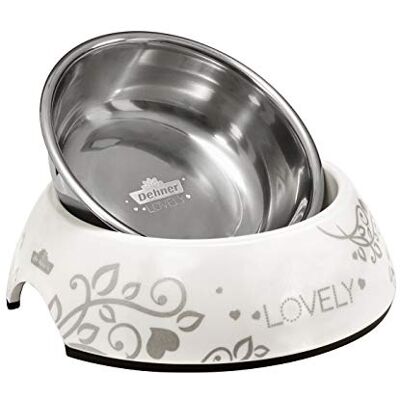 Dehner Premium Lovely kattenbak, Ø 14 cm, hoogte 4,7 cm, 160 ml, vaatwasserbestendig, melamine/roestvrij staal/rubber, wit Dehner Premium Lovely kattenbak, Ø 14 cm, hoogte 4,7 cm, 160 ml, vaatwasserbestendig, melamine/roestvrij staal/rubber, wit