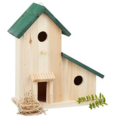 Relaxdays vogelhuisje van hout, decoratieve nestkast, vogelvoederhuisje, balkon of tuin, HxBxD: 30,5 x 26 x 12 cm, groen Relaxdays vogelhuisje van hout, decoratieve nestkast, vogelvoederhuisje, balkon of tuin, HxBxD: 30,5 x 26 x 12 cm, groen