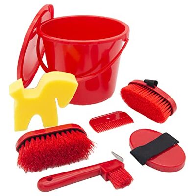 PFIFF 102361 Reinigingsset, afsluitbare poetsemmer gevuld, poetsdoos paardenverzorging, rood PFIFF 102361 Reinigingsset, afsluitbare poetsemmer gevuld, poetsdoos paardenverzorging, rood