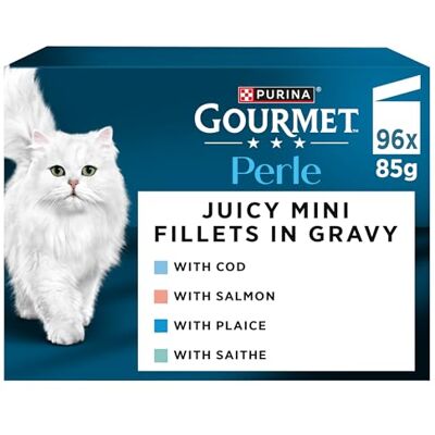 Gourmet Pearl Les Emiettés de l'Ocean Evenwichtige voeding voor volwassen katten Stukjes in saus MSC-gecertificeerde vis: zalm, colin, geruit, kabeljauw versheidszakjes pak van 96 x 85 g Gourmet Pearl Les Emiettés de l'Ocean Evenwichtige voeding voor volwassen katten Stukjes in saus MSC-gecertificeerde vis: zalm, colin, geruit, kabeljauw versheidszakjes pak van 96 x 85 g
