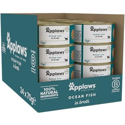 Applaws 100% Natuurlijk Premium Nat Kattenvoer Ocean Fish voor Volwassen Katten in Bouillon 24 x 70g Blikjes Applaws 100% Natuurlijk Premium Nat Kattenvoer Ocean Fish voor Volwassen Katten in Bouillon 24 x 70g Blikjes