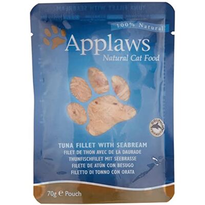 Applaws Tonijn en zeebaars zakje, bouillon, 70 g, 12 stuks Applaws Tonijn en zeebaars zakje, bouillon, 70 g, 12 stuks