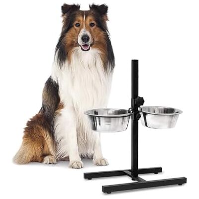 Wintem Verhoogde voerbak voor honden, verstelbaar van 10-45 cm, met 2 kommen van 1 l van staal voor een comfortabele en hygiënische voeding, ideaal voor het verbeteren van de spijsvertering en Wintem Verhoogde voerbak voor honden, verstelbaar van 10-45 cm, met 2 kommen van 1 l van staal voor een comfortabele en hygiënische voeding, ideaal voor het verbeteren van de spijsvertering en