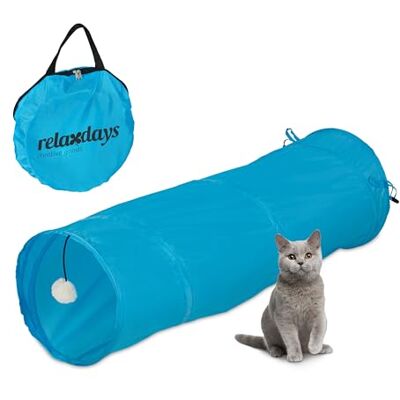 Relaxdays Katten Tunnel - Opvouwbare Speeltunnel met Pop-up in Blauw Relaxdays Katten Tunnel - Opvouwbare Speeltunnel met Pop-up in Blauw