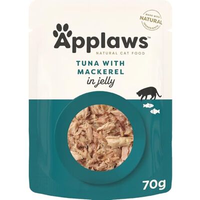 Applaws Natuurlijk Volwassen Kattenvoer met Premium Tonijn en Makreel in Lekkere Gelei Verpakking van 16 x 70g Zakjes Applaws Natuurlijk Volwassen Kattenvoer met Premium Tonijn en Makreel in Lekkere Gelei Verpakking van 16 x 70g Zakjes