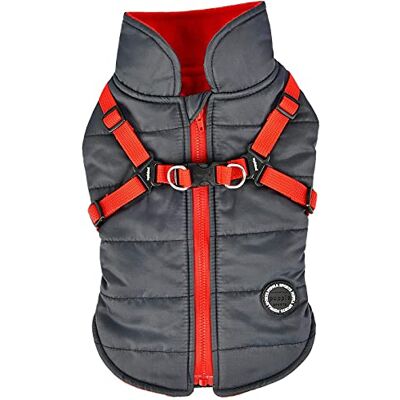 Puppia Hondenjassen voor kleine en middelgrote honden waterdichte hondenjas met harnas gevoerd met fleece voor aangename warmte, grijs, XXL Puppia Hondenjassen voor kleine en middelgrote honden waterdichte hondenjas met harnas gevoerd met fleece voor aangename warmte, grijs, XXL