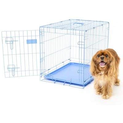 Carlson Pet Products Carlson blauwe veilige en compacte metalen hondenbench met enkele deur, klein Carlson Pet Products Carlson blauwe veilige en compacte metalen hondenbench met enkele deur, klein