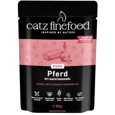 Catz finefood Purrrr Paard monoprotein kattenvoer nat N° 123, voor voedingsgevoelige katten, 70% vleesaandeel, 16 x 85 g zak Catz finefood Purrrr Paard monoprotein kattenvoer nat N° 123, voor voedingsgevoelige katten, 70% vleesaandeel, 16 x 85 g zak