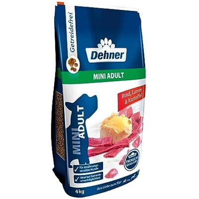 Dehner Premium hondenvoer, droogvoer zonder granen, voor volwassen honden van kleine rassen, rund/lam/aardappel, 4 kg Dehner Premium hondenvoer, droogvoer zonder granen, voor volwassen honden van kleine rassen, rund/lam/aardappel, 4 kg