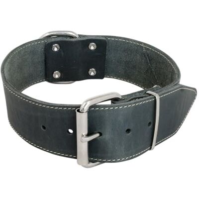 JACK AND VANILLA Brede halsband voor honden van vet leer voor middelgrote en grote honden Robuust, duurzaam, zacht aanvoelend, moderne look, grijs, afmetingen 50 mm x 65 cm JACK AND VANILLA Brede halsband voor honden van vet leer voor middelgrote en grote honden Robuust, duurzaam, zacht aanvoelend, moderne look, grijs, afmetingen 50 mm x 65 cm