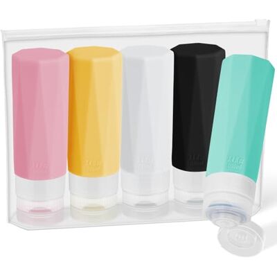 Alyvisun Reisflessen 100ml, 5 Stuks Hervulbare Siliconen Reizflesjes, met Opbergtas, Lekvrije Reiscontainers voor Vloeistoffen, Shampoo, Lotion Alyvisun Reisflessen 100ml, 5 Stuks Hervulbare Siliconen Reizflesjes, met Opbergtas, Lekvrije Reiscontainers voor Vloeistoffen, Shampoo, Lotion