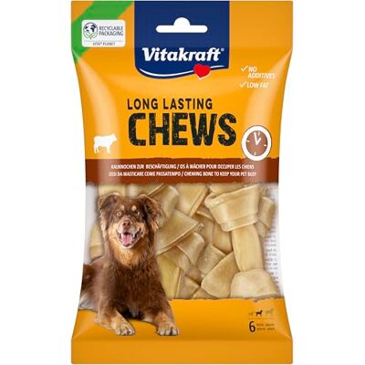 Vitakraft Chews, hondensnack, 10 cm lang, langdurige kauwbotten, voor intensieve bezigheid, van gedroogde en geperste runderhuid, voor middelgrote honden (1 x 6 stuks) Vitakraft Chews, hondensnack, 10 cm lang, langdurige kauwbotten, voor intensieve bezigheid, van gedroogde en geperste runderhuid, voor middelgrote honden (1 x 6 stuks)
