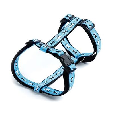 Record Ossicini tuigje voor honden gemaakt van duurzaam nylon kleur lichtblauw schattig patroon met kleine botten maat L omtrek 51-72 cm Record Ossicini tuigje voor honden gemaakt van duurzaam nylon kleur lichtblauw schattig patroon met kleine botten maat L omtrek 51-72 cm