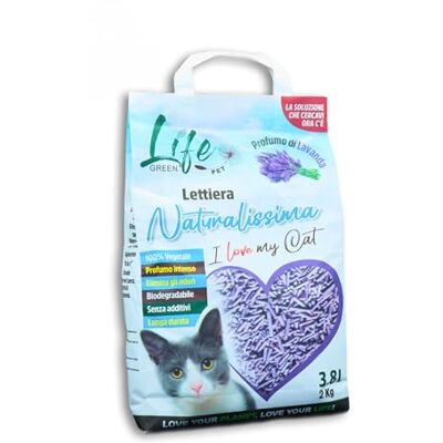 LifeGreen Naturalissima Kattenbakvulling, 2 kg, lavendel, met erwtenvezel en maïszetmeel, plantaardig, biologisch afbreekbaar, klonterend, 3,8 l, geurremmend LifeGreen Naturalissima Kattenbakvulling, 2 kg, lavendel, met erwtenvezel en maïszetmeel, plantaardig, biologisch afbreekbaar, klonterend, 3,8 l, geurremmend
