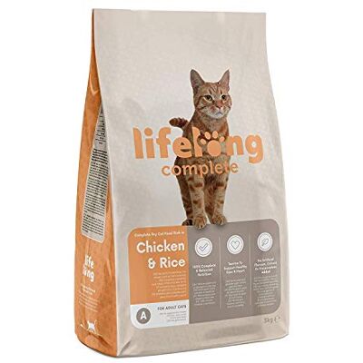 Amazon Brand - Lifelong - Compleet droogvoer voor katten - Kip & Rijst - 3kg Amazon Brand - Lifelong - Compleet droogvoer voor katten - Kip & Rijst - 3kg