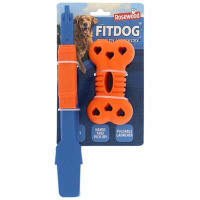 Rosewood FitDog Bone met launcher, robuust hondenspeelgoed om te kauwen, te gooien en op te nemen, drijvend en springend, compacte step-launcher, voor land- en waterspelletjes Rosewood FitDog Bone met launcher, robuust hondenspeelgoed om te kauwen, te gooien en op te nemen, drijvend en springend, compacte step-launcher, voor land- en waterspelletjes